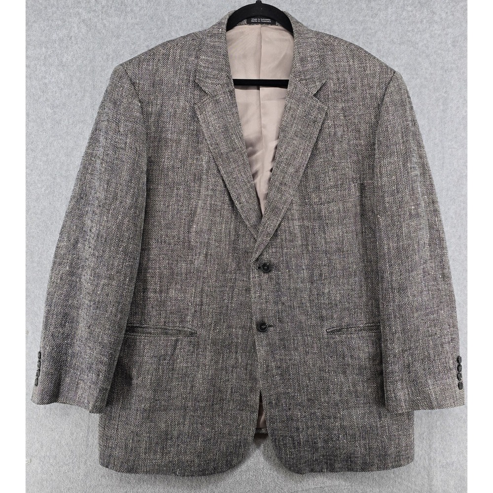 Stafford Blazer 46R‎ 100% Silk Tweed Black White Sport Coat Two Button